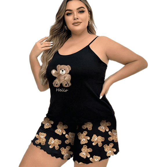 Womens Cute Bear Printed Cami Pajama Sets 2 Piece Pjs Soft Tank Top Elastic Waist Shorts Camisole Lounge Set