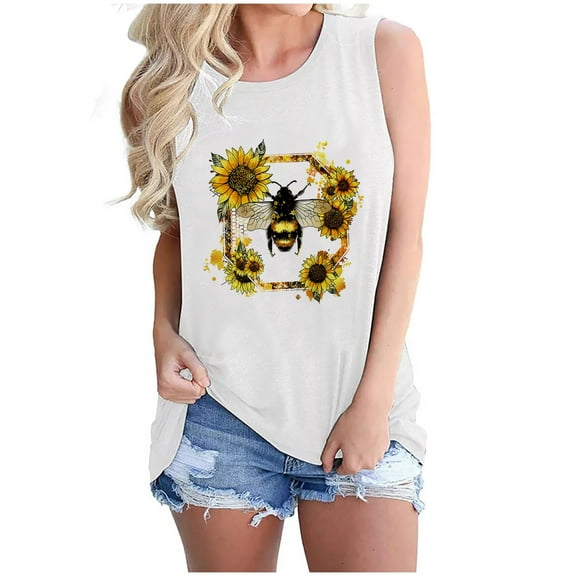 Womens Cute Bee Festival Tank Tops Summer Fashion Crewneck Sleeveless Camisole 3D Graphic Tee Shirts Funny Holiday Casual Blouses Classic Basic Camis Loose Fit Comfy Tanks Outfits