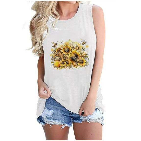 Womens Cute Bee Festival Tank Tops Summer Fashion Crewneck Sleeveless Camisole 3D Graphic Tee Shirts Funny Holiday Casual Blouses Classic Basic Camis Loose Fit Comfy Tanks Outfits