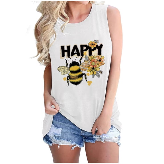 Womens Cute Bee Festival Tank Tops Summer Fashion Crewneck Sleeveless Camisole 3D Graphic Tee Shirts Funny Holiday Casual Blouses Classic Basic Camis Loose Fit Comfy Tanks Outfits