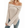 thumbnail image 1 of Womens Cute Bow-Knot Off Shoulder Knitted Sweater Side Slit Pullover Trendy Y2k Aesthetic Clothes  M, 1 of 8