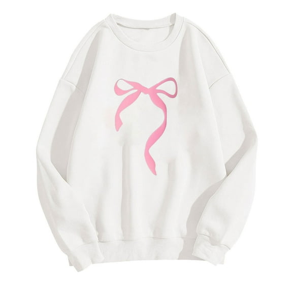 Womens Cute Bow Sweatshirts Casual Oversized Crewneck Fleece Pullover Tops Long Sleeve Shirt Outfit