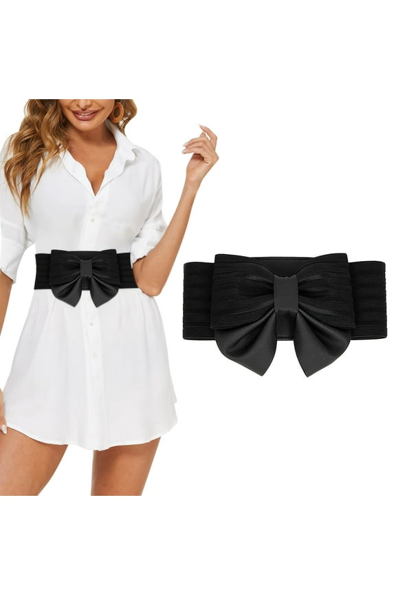 Womens Cute Bow Wide Waist Belt Elastic Stretch Adorable Dress Accessory