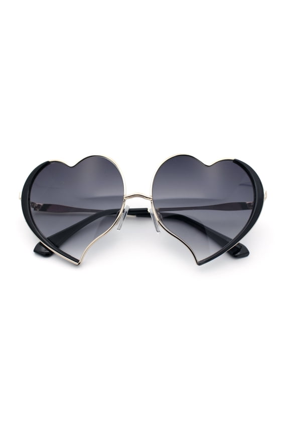 Womens Cute Bubbly Heart Shape Metal Rim Retro Lolita Sunglasses Gold Black - Smoke
