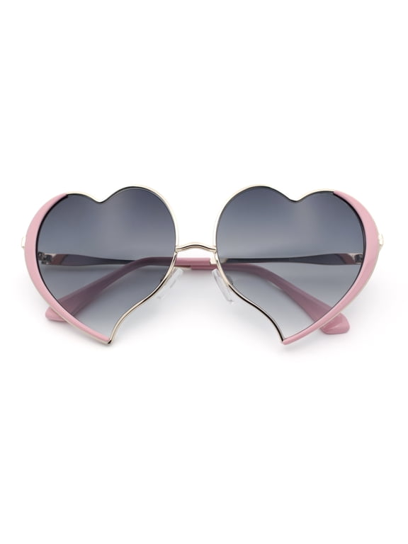 Womens Cute Bubbly Heart Shape Metal Rim Retro Lolita Sunglasses / Gold Pink - Smoke