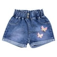 thumbnail image 1 of Womens Cute Butterfly Patch Denim Shorts Summer Button Elastic High Waisted Short Jeans Casual Rolled Hem Jorts 2-7Y Blue, 1 of 4