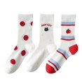 thumbnail image 1 of Womens Cute Cartoon Embroidered Crew Socks 3-Pair Pack Fun Patterned Cotton Knit Soft and Stretchy Casual Style - 3 pcs-C, 1 of 7