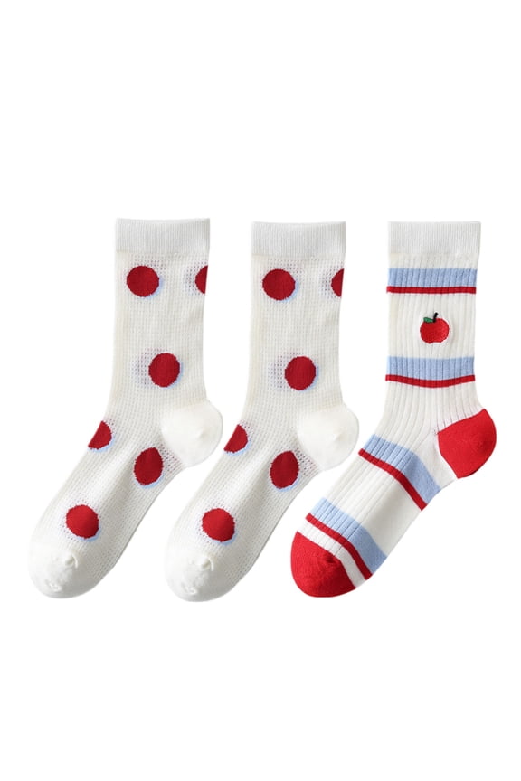 Womens Cute Cartoon Embroidered Crew Socks 3-Pair Pack Fun Patterned Cotton Knit Soft and Stretchy Casual Style - 3 pcs-G