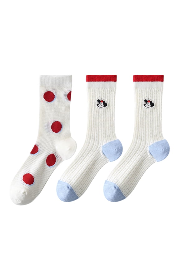 Womens Cute Cartoon Embroidered Crew Socks 3-Pair Pack Fun Patterned Cotton Knit Soft and Stretchy Casual Style - 3 pcs-H