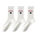 thumbnail image 1 of Womens Cute Cartoon Embroidered Crew Socks 3-Pair Pack Fun Patterned Cotton Knit Soft and Stretchy Casual Style - 3 pcs cat, 1 of 7