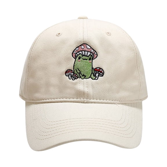 Womens Cute Cartoon Frog and Mushroom Embroidered Baseball Cap Casual Sunshade Dad Hat for Men and Women