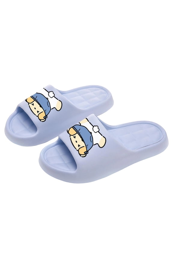 Womens Cute Cartoon Slide Sandals - EVA Foam Comfortable Platform Thick Sole Funny Face Beach Pool Summer Lounge Slippers Sky Blue,Size 5.5-7
