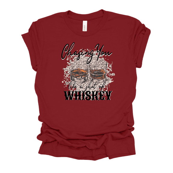 Womens Cute Cheetah Whiskey Glasses Chasing You Like A Shot Of Whiskey Ladies Short Sleeve T-Shirt-Cardinal-Large