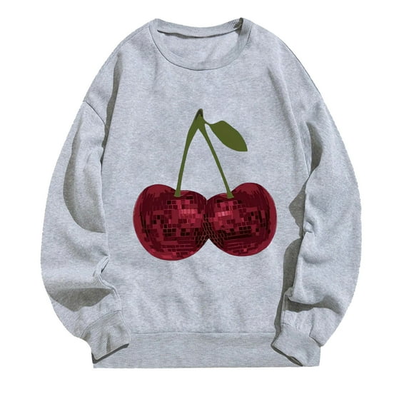 Womens Cute Cherry Graphic Tops Oversized Crewneck Sweatshirt Long Sleeve Raglan Shirt Pullover Top