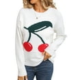 thumbnail image 1 of Womens Cute Chunky Knit Sweaters Trendy 3D Cherry Print Fall Winter Warm Crew Neck Knitted Pullover Tops White S, 1 of 10