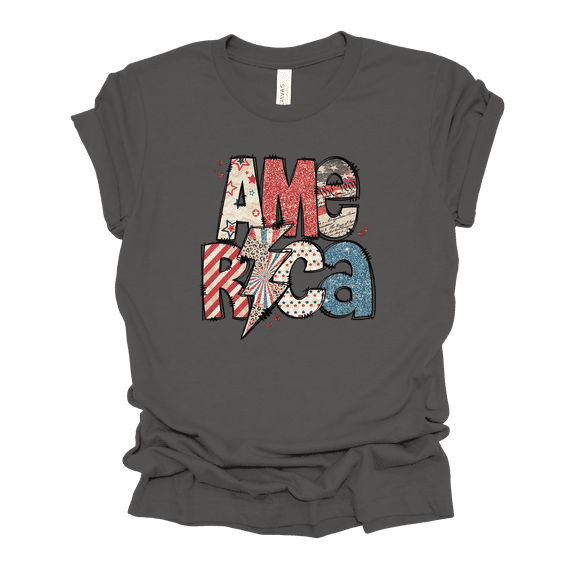 Womens Cute Colorful Vintage America In Rugged Bubble Letters Ladies Short Sleeve T-Shirt-Asphalt-4X-Large