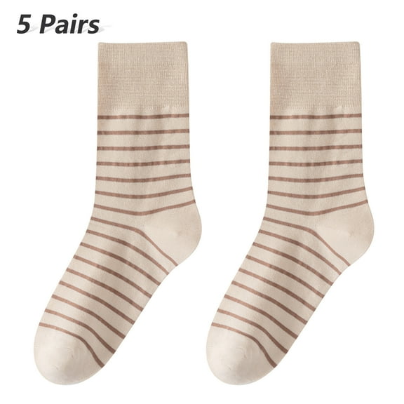 5 Pairs Womens Striped Crew Socks, Cotton Cozy Casual Socks for Women 4 Pairs, Size 5 - 10