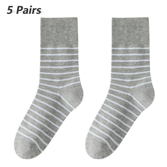 5 Pairs Womens Striped Crew Socks, Cotton Cozy Casual Socks for Women 4 Pairs, Size 5 - 10