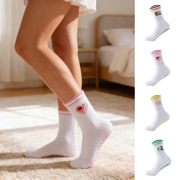 Womens Cute Crew Socks Heart Lace Trim Women's Anti Yoga Socks Mid Calf Sports Floor Socks Green One Size