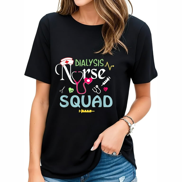 budens Womens Cute Dialysis Nurse Squad Gift for Nursing Week Gift T Shirt Black Women s Size 2XL