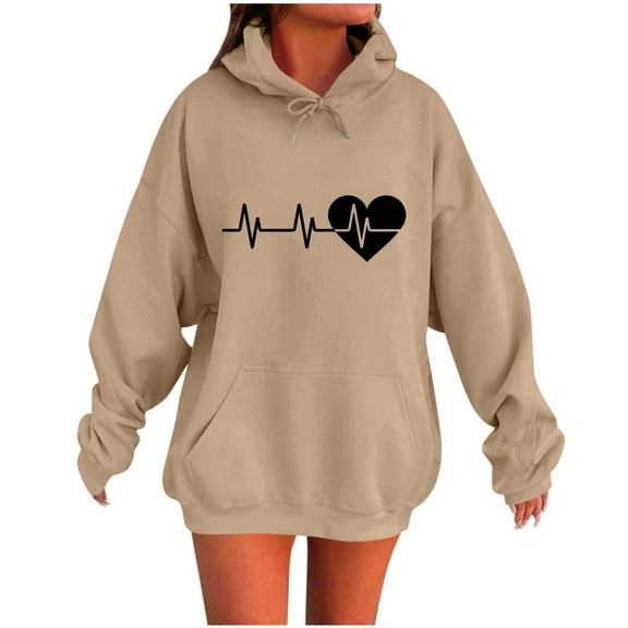 Womens Cute Drawstring Hoodies Heart Oversized Sweatshirt Y2K Oversized Long Sleeve Pocket Pullover Casual 2025 Sweatshirts Fleece Fall Fashion Top