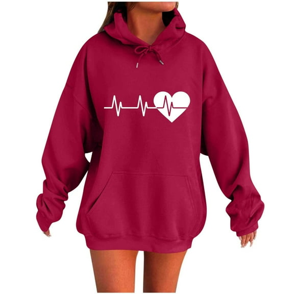 Womens Cute Drawstring Hoodies Heart Oversized Sweatshirt Y2K Oversized Long Sleeve Pocket Pullover Casual 2025 Sweatshirts Fleece Fall Fashion Top
