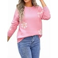 thumbnail image 1 of Womens Cute Flower Sweater Oversized Crewneck Knit Pullover Top Ribbed Knit Winter Outfits Jumper Tops Pink S, 1 of 8