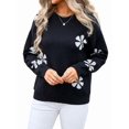 thumbnail image 1 of Womens Cute Flower Sweater Oversized Crewneck Knit Pullover Top Ribbed Knit Winter Outfits Jumper Tops, 1 of 8
