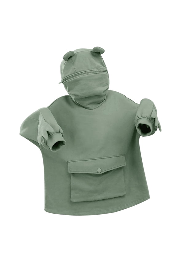 Womens Cute Frog Hoodies, Unisex Frog Hoodie Oversized Sweatshirt Zipper Mouth Cosplay Costume Pullover Sweatshirt with Pocket