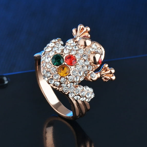Womens Cute Frog Ring Rhinestones Inlaid Alloy Rose Gold Jewelry Polished Durable Animal Personality Accessory