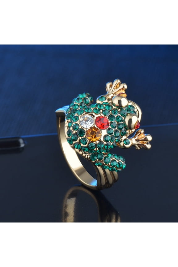 Womens Cute Frog Ring Rhinestones Inlaid Alloy Rose Gold Jewelry Polished Durable Animal Personality Accessory