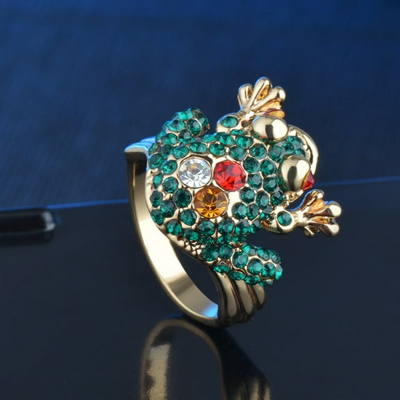 Womens Cute Frog Ring Rhinestones Inlaid Alloy Rose Gold Jewelry Polished Durable Animal Personality Accessory
