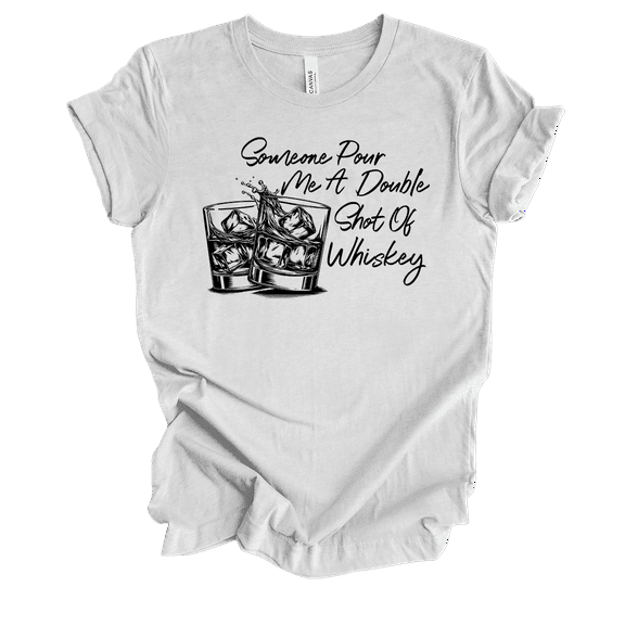 Womens Cute Funny Someone Pour Me A Double Shot Of Whiskey Glasses Ladies Short Sleeve T-Shirt-Ash-Medium