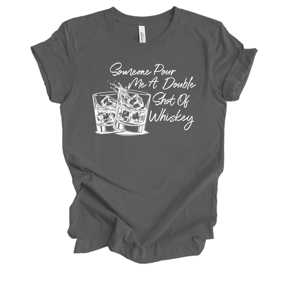 Womens Cute Funny Someone Pour Me A Double Shot Of Whiskey Glasses Ladies Short Sleeve T-Shirt-Asphalt-Large