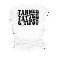 thumbnail image 1 of Womens Cute Funny Tanned Tatted & Tipsy Groovy Design Ladies Short Sleeve T-Shirt-White-XX-Large, 1 of 1