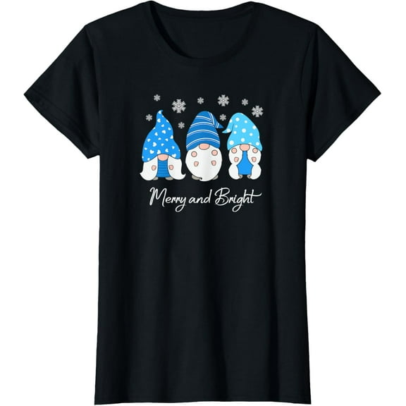 Womens Cute Gnomies Christmas Merry And Bright Trendy Holiday Girls T-Shirt