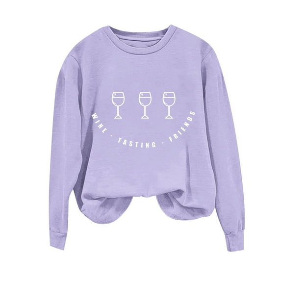 Womens Cute Graphic Sweatshirts Funny Wine Tasting Friends Letter Print Pullover Tops Oversized Crewneck Sweatshirt Drop Shoulder Long Sleeve Hoodies Sweater Trending Thanksgiving Day Clothing