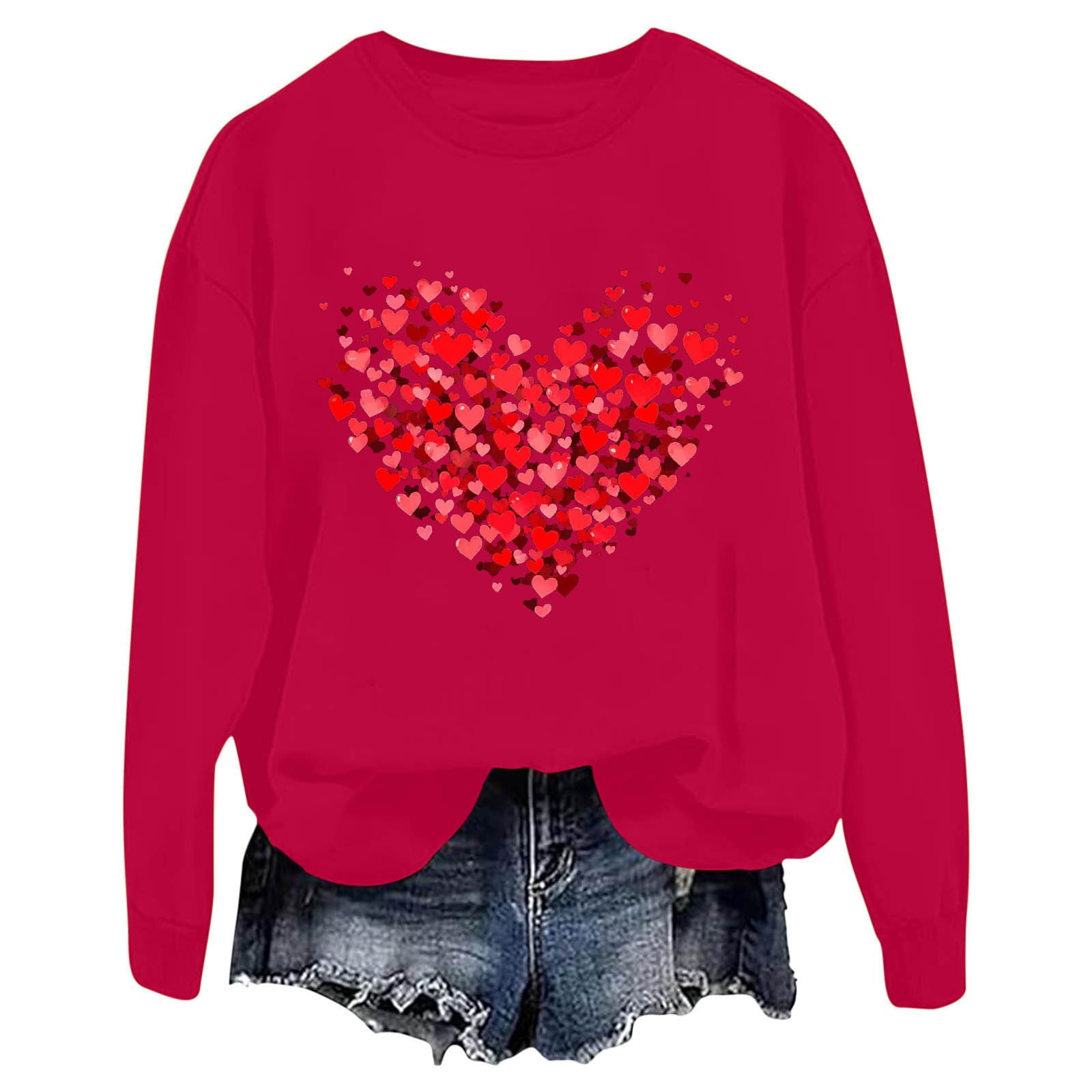 LOVE Heart Round Neck Dropped Shoulder Sweater main image 1
