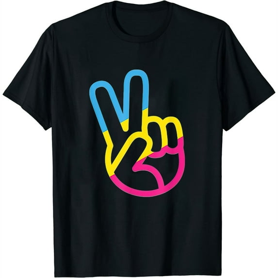 Womens Cute Pansexual Flag Gay Pride Lgbt Graphic Peace Sign T-Shirt Black Large