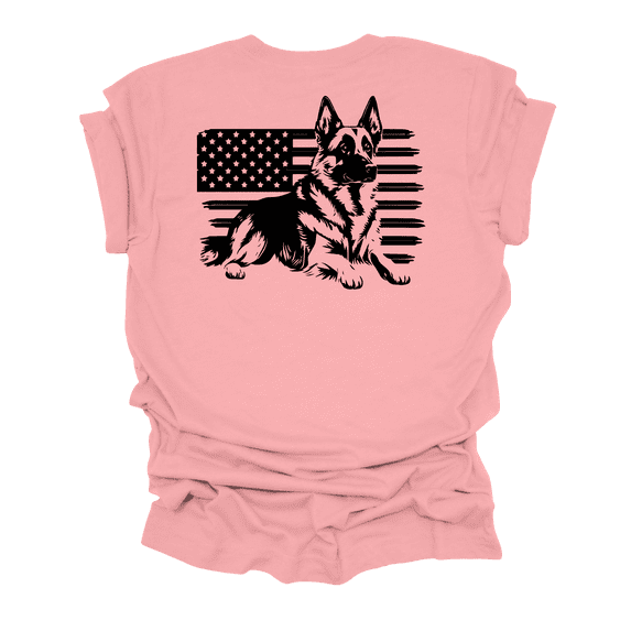 Womens Cute Patriotic German Shepherd Distressed USA Flag Ladies Short Sleeve T-Shirt-Pink-4X-Large