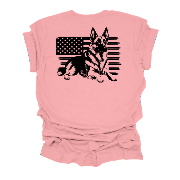 Womens Cute Patriotic German Shepherd Distressed USA Flag Ladies Short Sleeve T-Shirt-Pink-Large