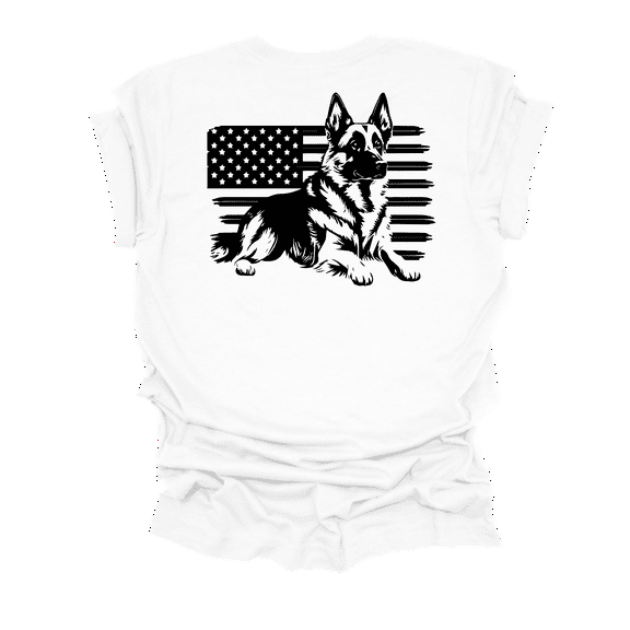 Womens Cute Patriotic German Shepherd Distressed USA Flag Ladies Short Sleeve T-Shirt-White-Large