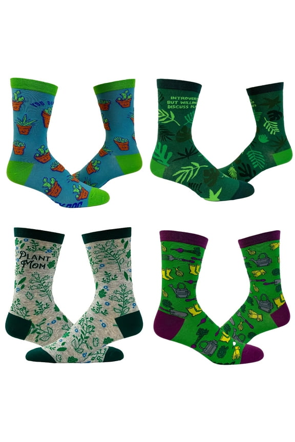 Womens Cute Plants Socks Bundle 4 Pack Socks With Funny Graphics for Ladies