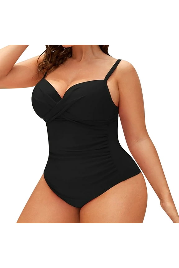 Womens Cute Plus Size Tankini Swimsuits Solid Color Ruched Detail Underwire Removable Padded Cups Fashion Bodycon Bikini Elegant Sexy Beachwear Modest Soft Bathing Suits