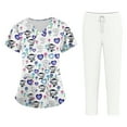 thumbnail image 1 of Womens Cute Print V-Neck Scrubs Set, Medical Nursing Tops with Pocket Scrubs Jogger Pants, 1 of 6