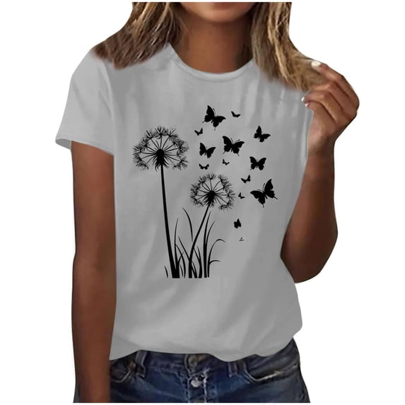 Womens Cute Printed Tee Shirts Summer Plus Size Casual Graphic Tees Tops