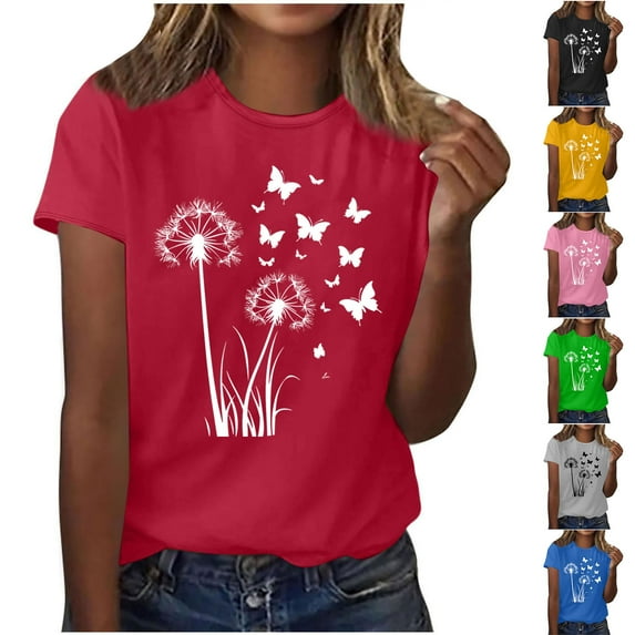Womens Cute Printed Tee Shirts Summer Plus Size Casual Graphic Tees Tops