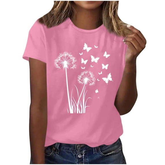 Womens Cute Printed Tee Shirts Summer Plus Size Casual Graphic Tees Tops