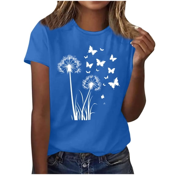 Womens Cute Printed Tee Shirts Summer Plus Size Casual Graphic Tees Tops