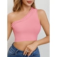 thumbnail image 1 of Womens Cute Ruffle One Shoulder 2024 Tank Top Knit Ribbed Trendy Sexy Summer Sleeveless Crop Tops, 1 of 6
